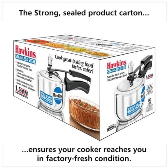 Hawkins 1.5 Litre Pressure Cooker, Stainless Steel Inner Lid, Induction Cooker, Silver (Hss15)