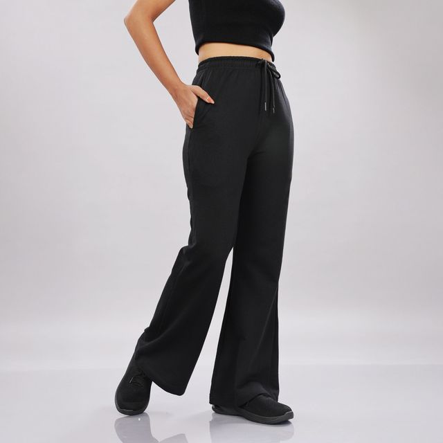 Springman Solid Black Baggy Track Pant For Woman | XL