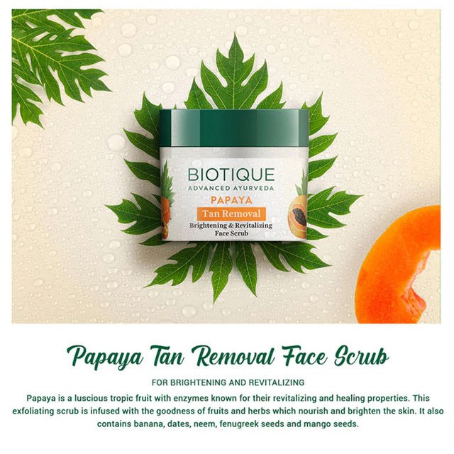 Biotique Papaya Tan Removal Brightening & Revitalizing Face Scrub Tube 100 g Combo