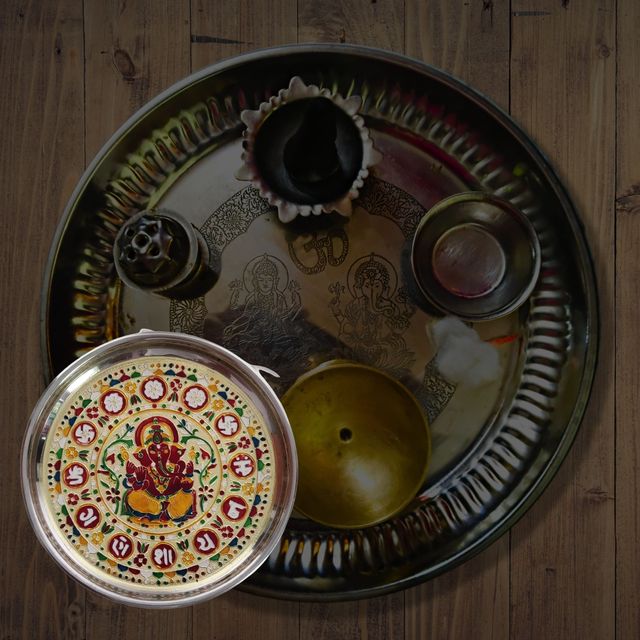 Divine Vibes Steel Puja Thali - 8 Inch