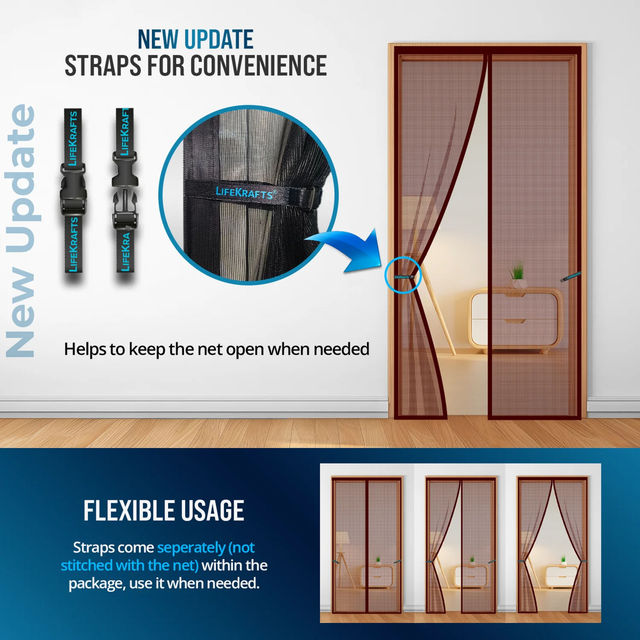 Lifekrafts Polyester Magnetic Mosquito Net For Door | Brown - 210 x 100 cm