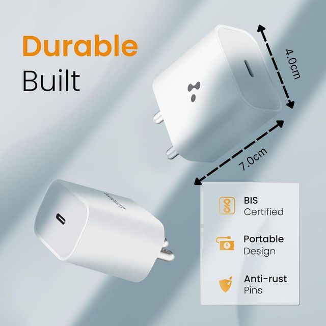 Ambrane 25W Type C Mobile Adapter, Fast Pps Type C Charging For Android & Ios (Charge 25, White)