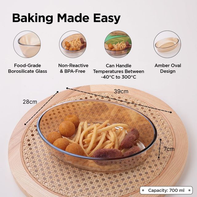 Umai 700Ml Borosilicate Glass Baking Tray | Transparent Microwave Oven Safe Utensils