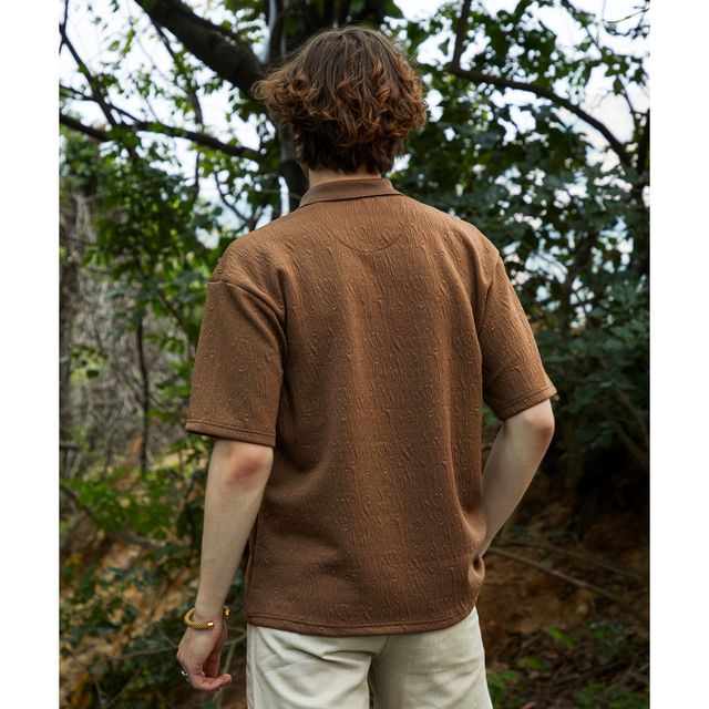 Campus Sutra Men's Ripple - Tactile Polo T-shirt | Chestnut Brown - S
