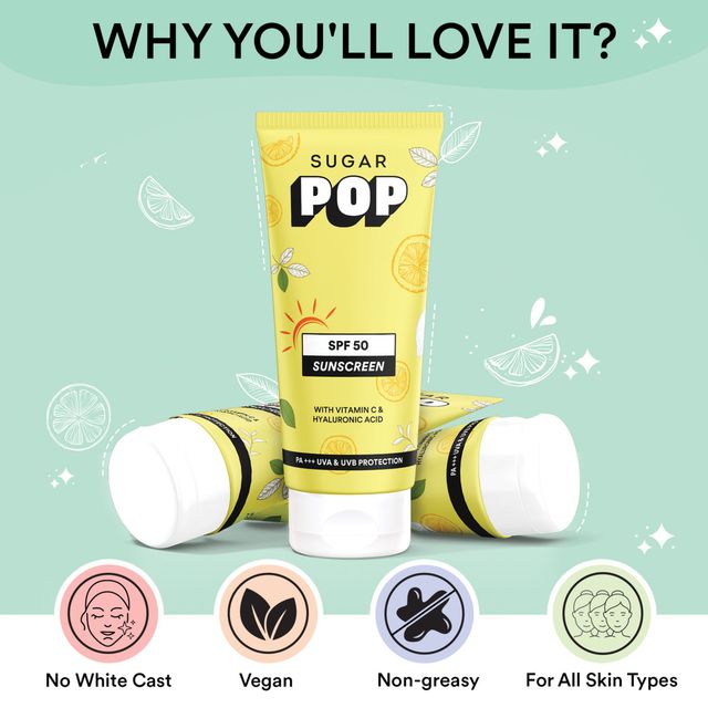 SUGAR POP Spf 50 Sunscreen With Vitamin C And Hyaluronic Acid
