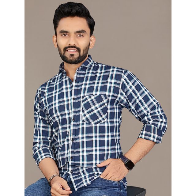 Allan Peter Men's White And Blue Checks Shirt | XXL