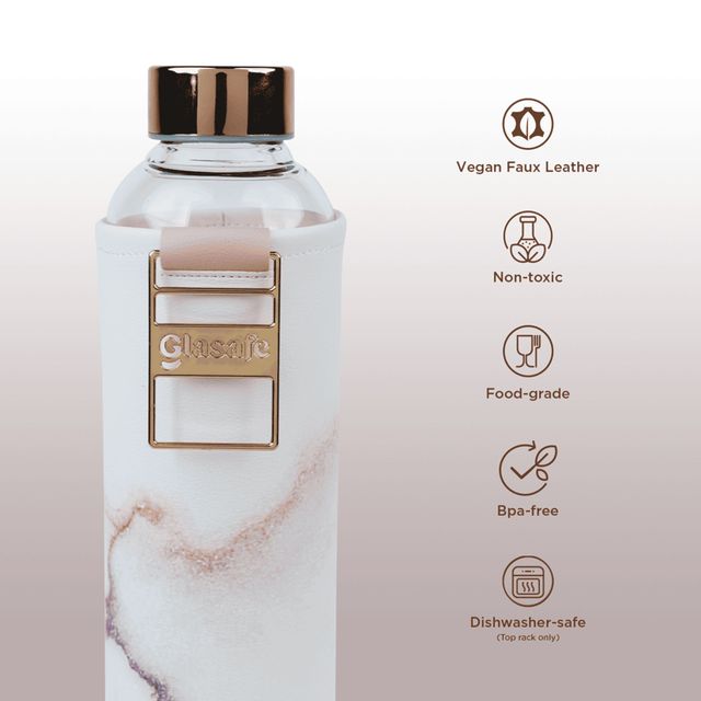 Glasafe Vego Sip Borosilicate Glass Bottle With Protective Vegan Sleeve (Coral Peach) 750Ml