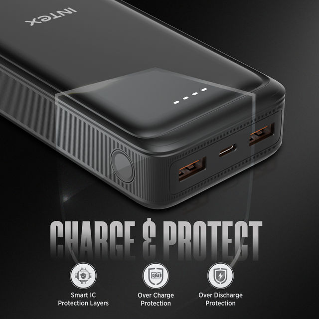 Intex 20000 mAh 22 W Power Bank (Black, Lithium Polymer, Fast Charging for Mobile)