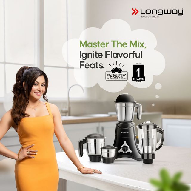 Longway Orion Juicer Mixer Grinder | 900 Watt | 4 Jars for Grinding | Powerful Motor - Black