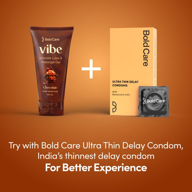 Bold Care Vibe - Chocolate Flavoured Water-Based Intimate Lube (100ml) & Bold Care 404 By All-In-One Flavours Pack Condoms - Chocolate, Strawberry, Mango, Vanilla, & Bubblegum (10pc) Combo