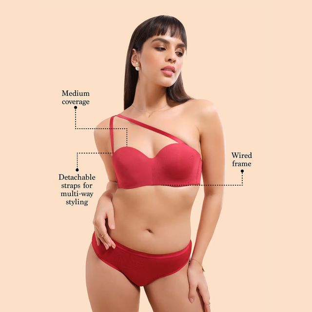 Enamor Women's F074 Plus Size Bra | Strapless & Multi-way | Medium Coverage | Padded | Wired | Red - 34B