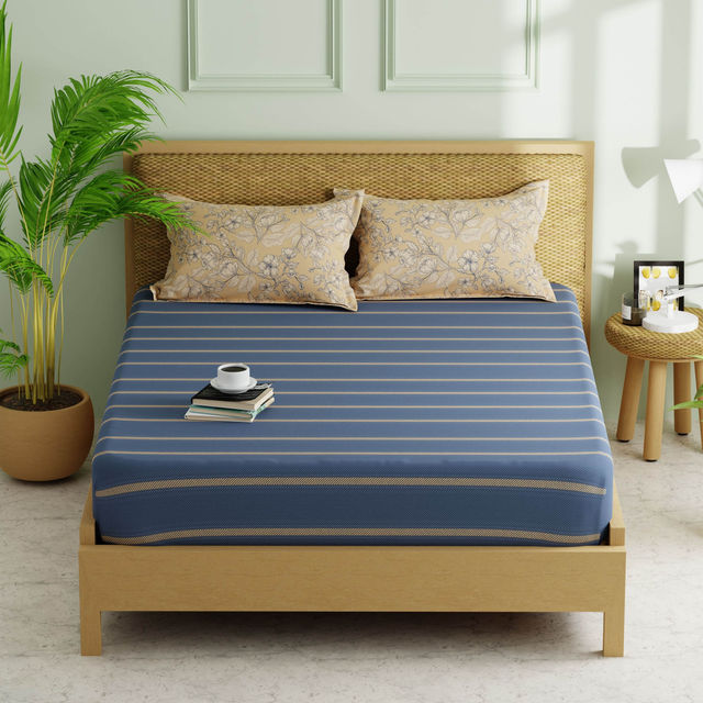 Kopa Extra Smooth Micro Double Bedsheet With 2 Pillow Covers -3pc set (lorenzo) stripe-denim