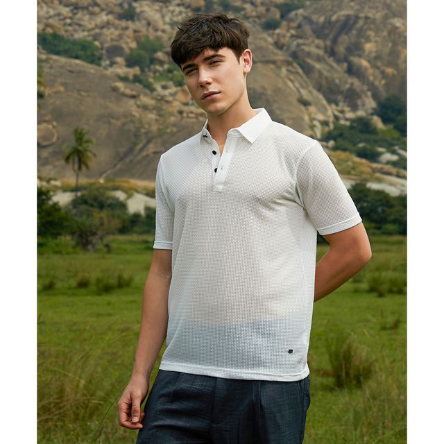 Campus Sutra Men's Warp-Tactile Polo T-shirt | White - S