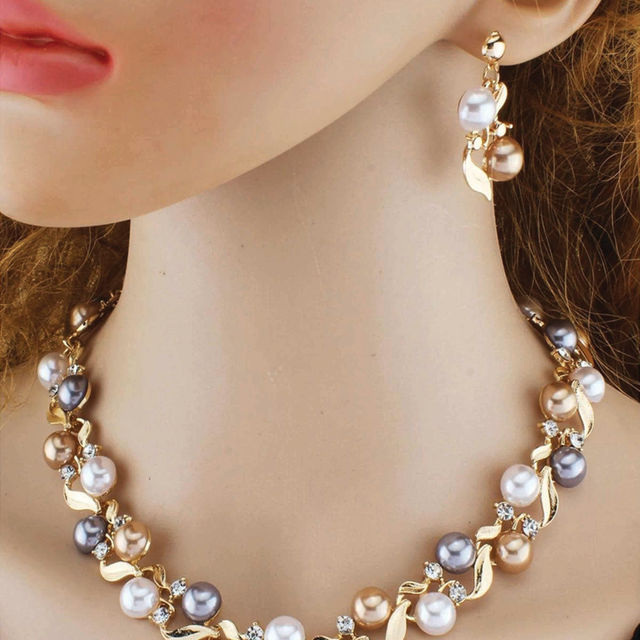 Shining Diva Fashion Latest Pearl Design Necklace Jewellery Set