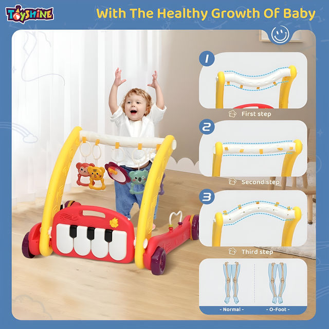 Toyshine 2 In 1 Sleep To Sit To Stand Learning Walker With Musical Piano Rack