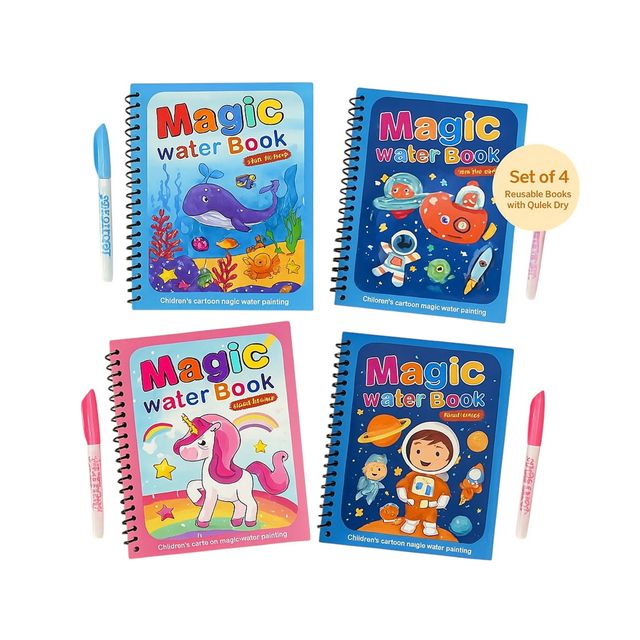 Kidara Magic Water Coloring Set Of 4 Books | Mess-Free Art For Kids Age 3-5 | Educational Gift