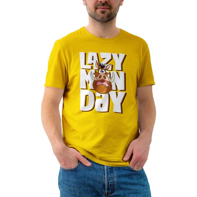 Bonorganik Men's Lazy Man Day Graphic Printed T-shirt | Yellow - L