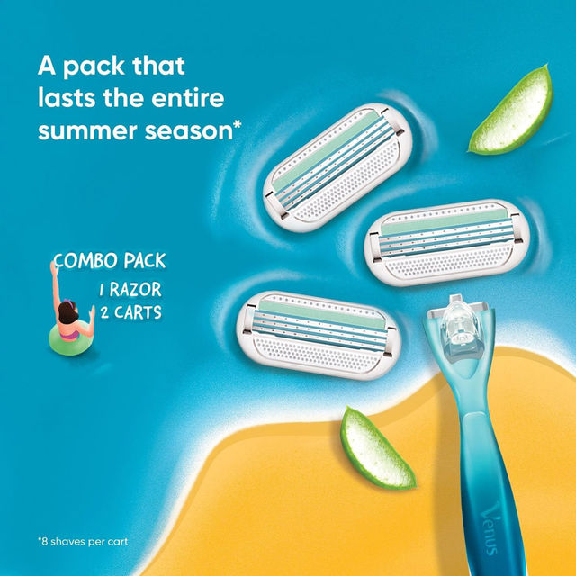 Gillette Venus Smooth Combo Pack|Razor Plus 2 Refills|Aloe Vera Smooth
