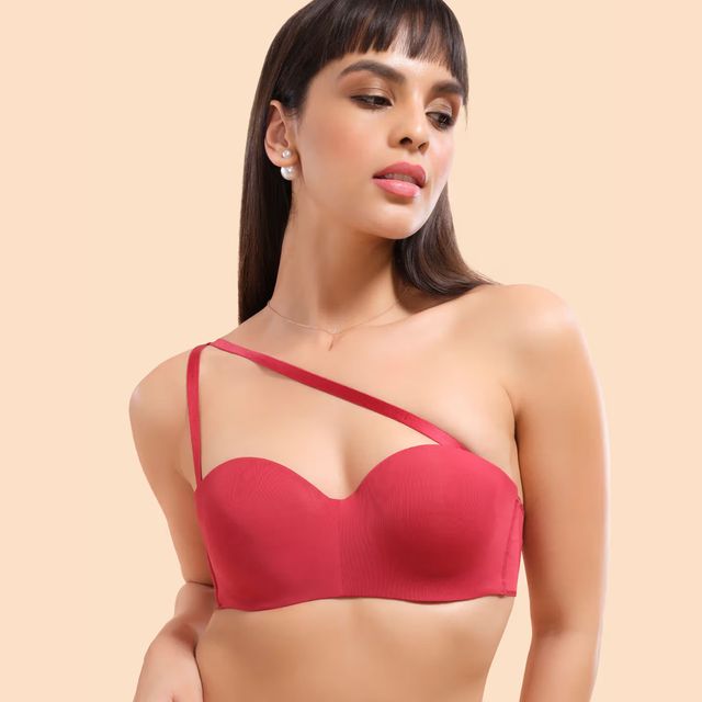 Enamor Women's F074 Plus Size Bra | Strapless & Multi-way | Medium Coverage | Padded | Wired | Red - 34B