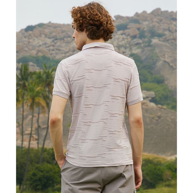 Campus Sutra Men's Solid Creased Polo T-shirt | Nude Purple - M