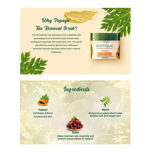 Biotique Papaya Tan Removal Brightening & Revitalizing Face Scrub Tube 100 g Combo