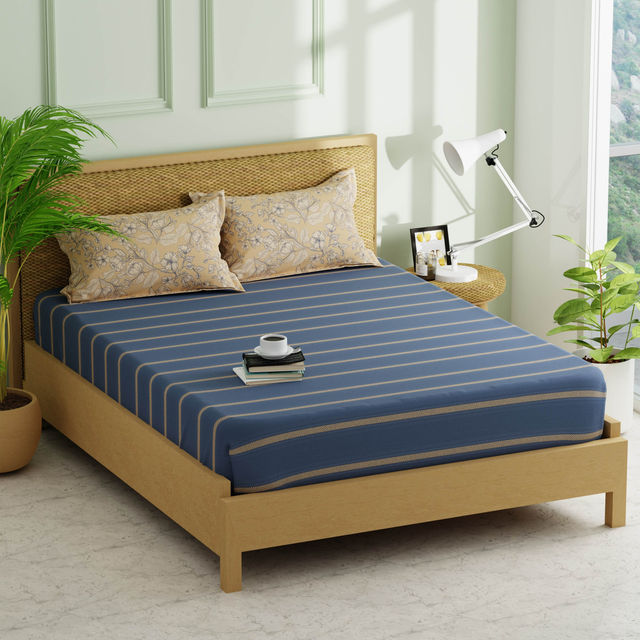 Kopa Extra Smooth Micro Double Bedsheet With 2 Pillow Covers -3pc set (lorenzo) stripe-denim