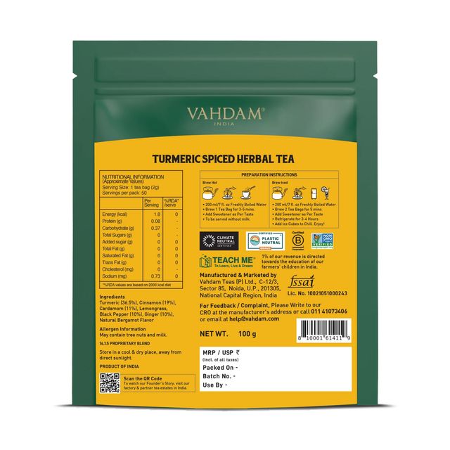 Vahdam Turmeric Organic Herbal Tea