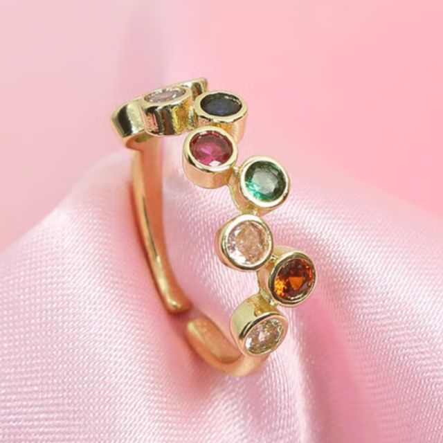 Just Lil Things Zig Zag Aligned Multicolor Stone Gold Rings - Buy