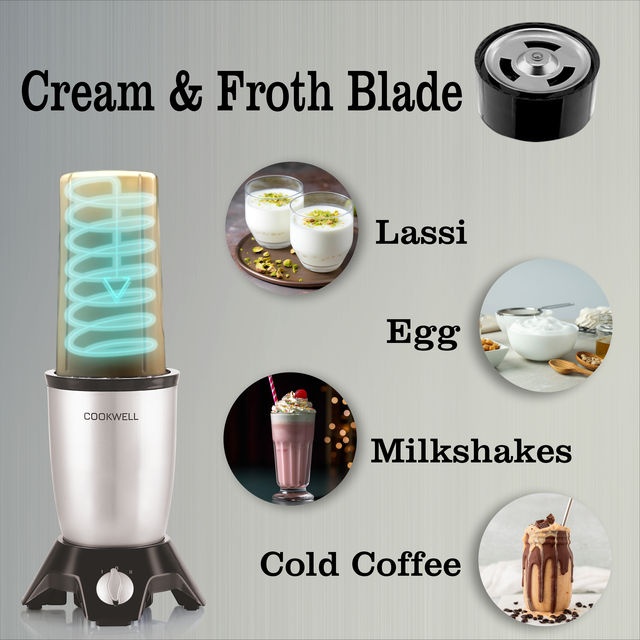 Cookwell Bullet Mixer Grinder | 600 W | 5 Jar | 3 Blades - Silver