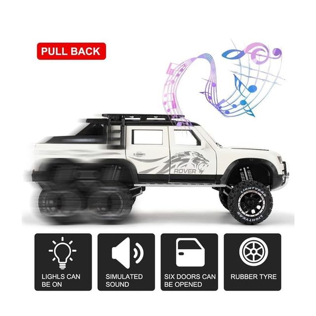 Toyshine 1:28 Die Cast D-Rover Vehicle with Music, Lights & Pull Back for Kids 3+ (White)
