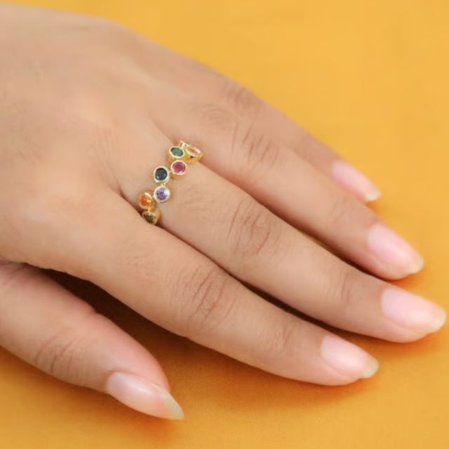 Just Lil Things Zig Zag Aligned Multicolor Stone Gold Rings - Buy