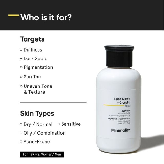 Minimalist ALA & AHA 7% Cleanser With Vitamin B5 Skin For Men And Women