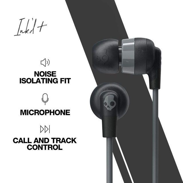 Skullcandy Ink'd+ In-Ear Wired Earbuds,Microphone, Works with Bluetooth Devices and Computers-Black(3.5 mm Jack)