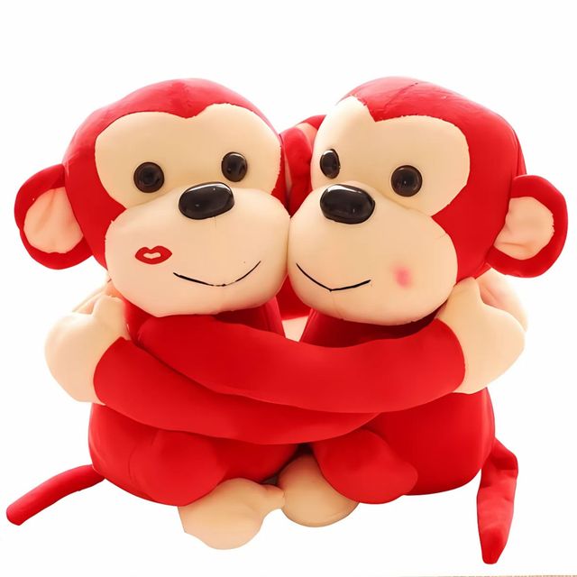 Babique Monkey's Cuddly Couple Soft Toys Plush Stuffed Teddy Bear for Kids Birthday Gift (Red)