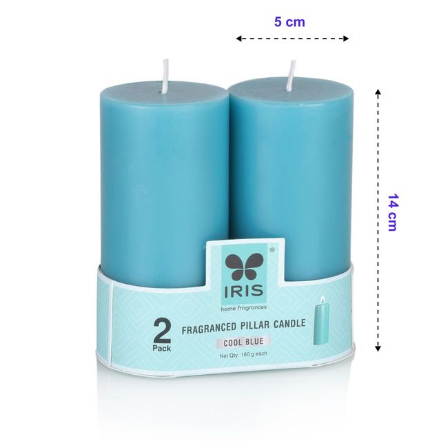 Iris Set of 2 Fragranced Pillar Candle | Cool Blue