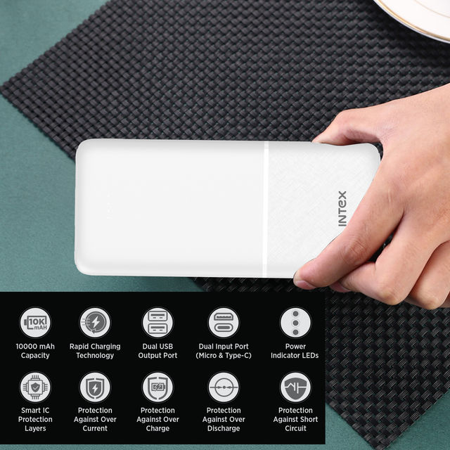 Intex 10000 mAh 12 W Power Bank (Creamy White, Lithium Polymer, Fast Charging for Mobile)