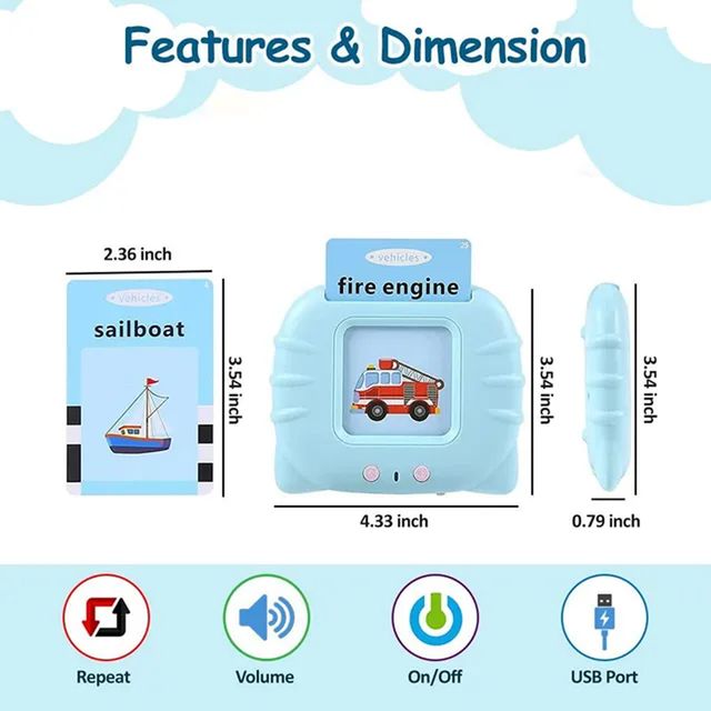 Wembley Talking Flash Cards Educational Learning Toy Machine For Kids Age 6 Yrs | 112 Cards-Blue
