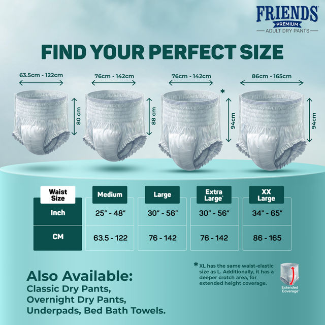 Friends Premium Adult Diaper (Pants, XL , 90-166 cm)