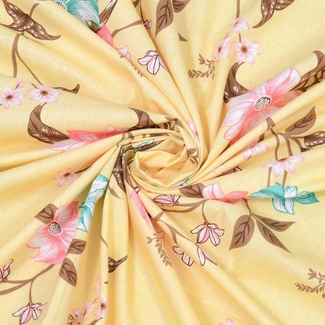 Bombay Dyeing Florentine 144 TC 100% Cotton Mustard Yellow Double Size Bedsheet 2 Pillow Covers