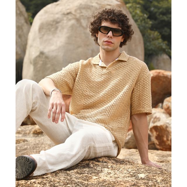 Campus Sutra Men's Lozenge Oversized Polo T-shirt - Buy at ₹527