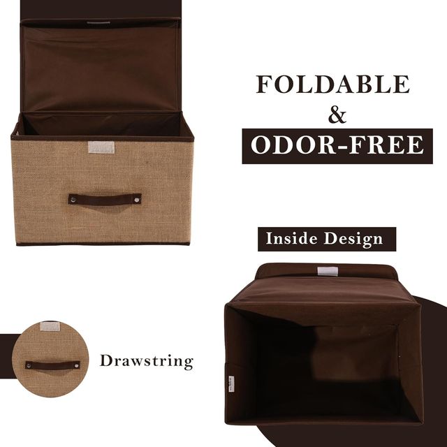 Kuber Industries Pack of 2 ( Large ) Jute Foldable Cotton Drawer Organizer for Cloth | Brown
