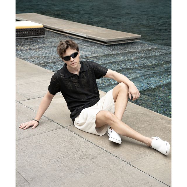 Campus Sutra Men's Chevron - Lined Textured Polo T-shirt | Onyx Black - S