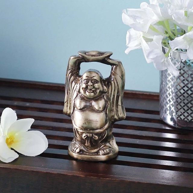 eCraftIndia Exquisite Brass Laughing Buddha Statue Holding Gold Ingot