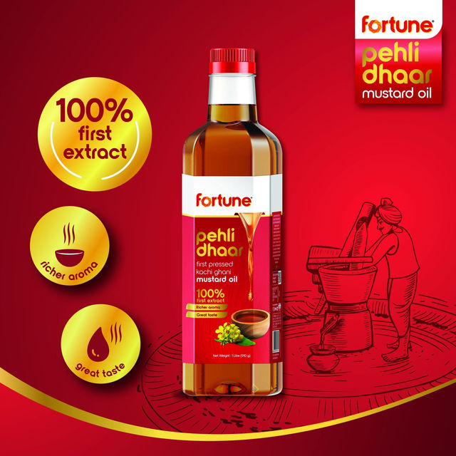 Fortune Pehli Dhaar First Pressed Kachi Ghani Mustard Oil Pet Bottle(1l) & Fortune Soyabean Oil(1l) Combo