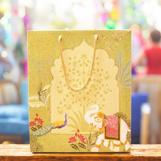 Servdharm Sage Green Elephant Print Medium Gift Bag