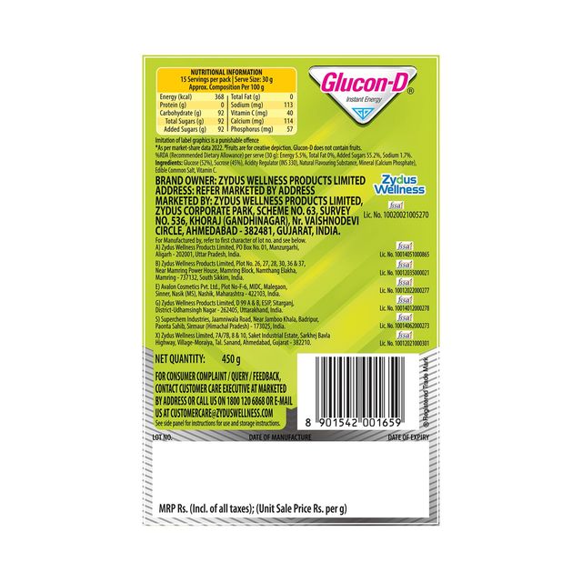 Glucon-D Instant Energy Health Drink Nimbu Pani - 450gm Refill 450 g  X 2 Combo