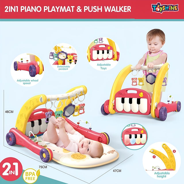 Toyshine 2 In 1 Sleep To Sit To Stand Learning Walker With Musical Piano Rack