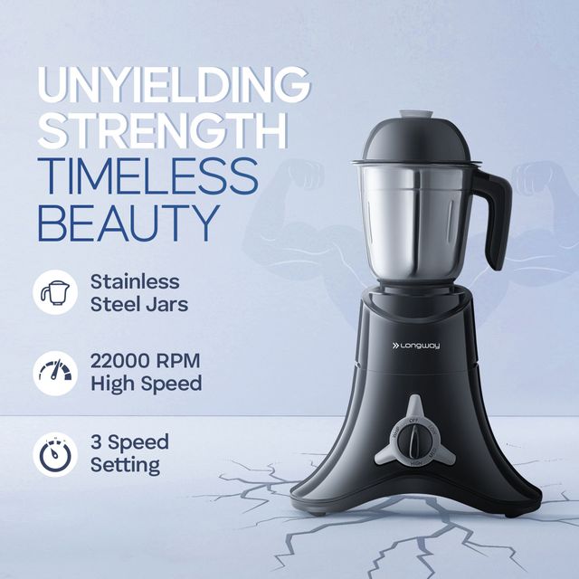 Longway Orion Juicer Mixer Grinder | 900 Watt | 4 Jars for Grinding | Powerful Motor - Black