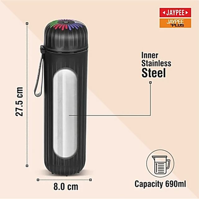 Jaypee Comet Led Bottle For School Kids Suitable For Hot & Cold Beverages |Black | 690 ml