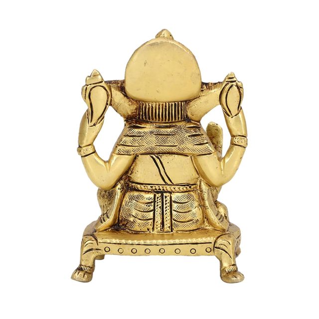 Devnidhii Ganesh Ji Brass Idol On Square Chowki Small Size